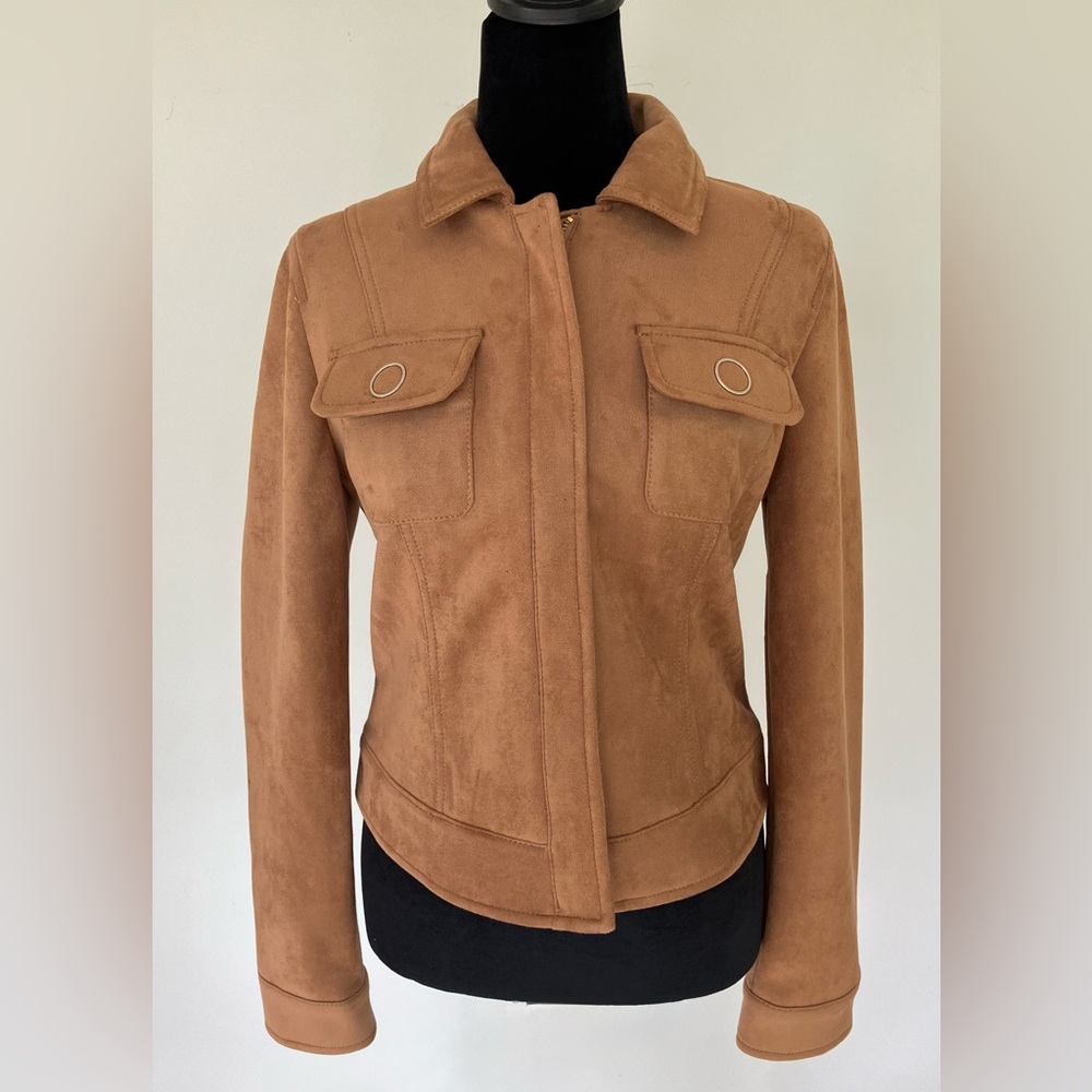 White House Black Market Women’s Tan Faux Suede Cropped Jacket Small NWT